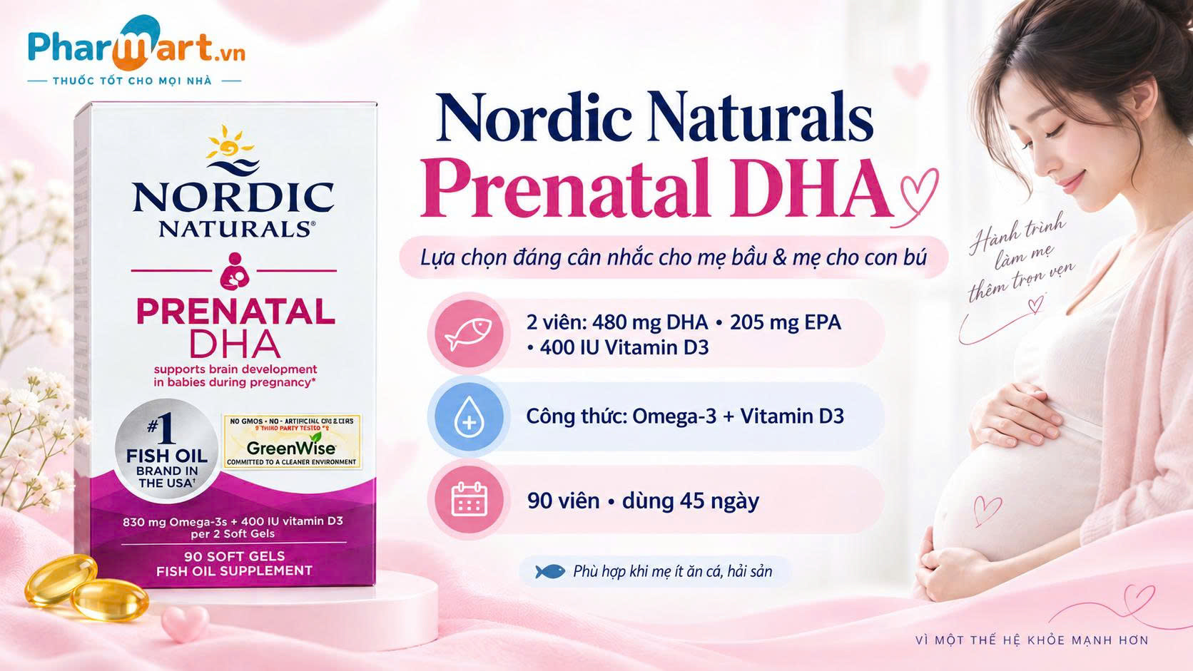 Nordic Naturals Prenatal Dha hỗ trợ sức khỏe phụ nữ mang thai