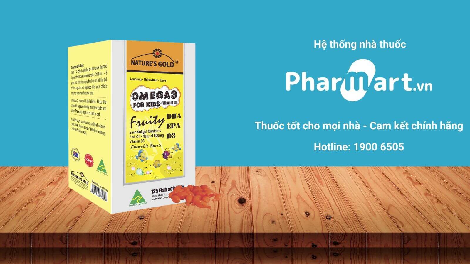 Hệ thống Pharmart cam kết sản phẩm Omega 3 For Kids + Vitamin D3 chính hãng