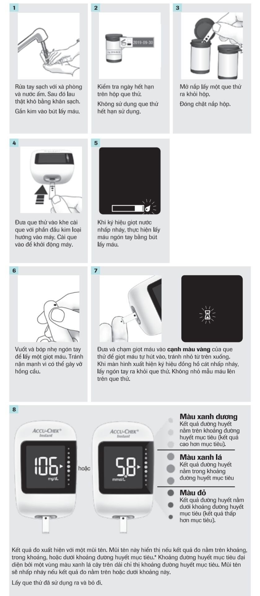 huong dan su dung may va que thu duong huyet accu chek instant