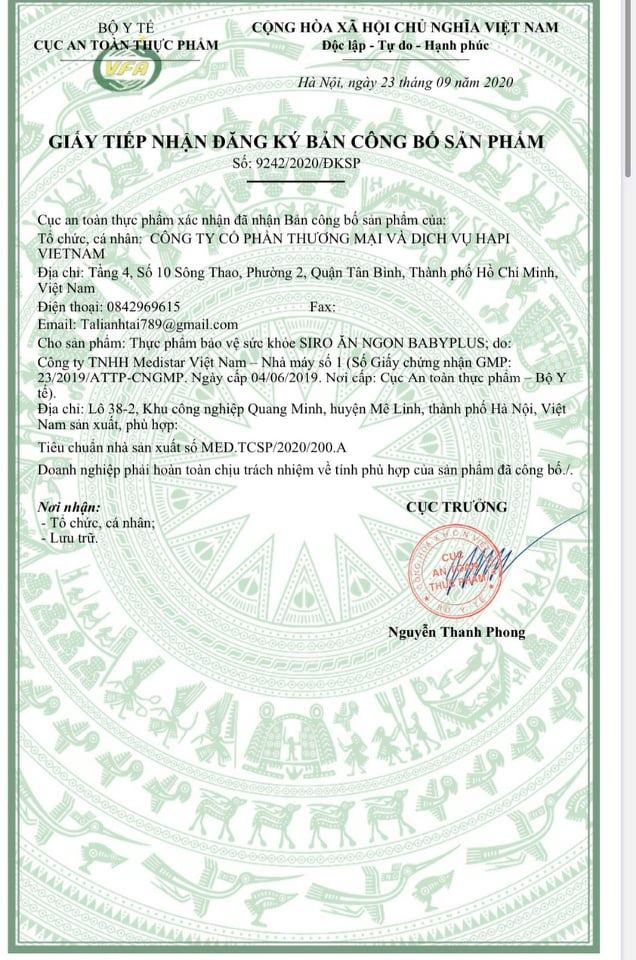 Giấy tiếp nhận công bố sản phẩm được cấp bởi Bộ y tế