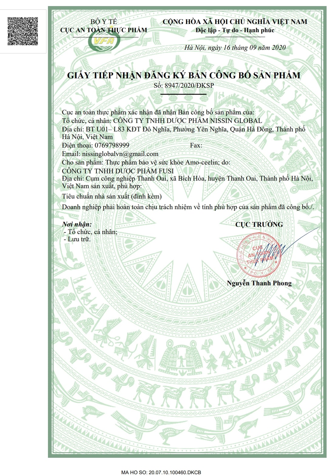 Giấy tiếp nhận đăng ký bản công bố sản phẩmSiro Ceelin Lọ 60ml - Bổ sung vitamin C, tăng cường miễn dịch