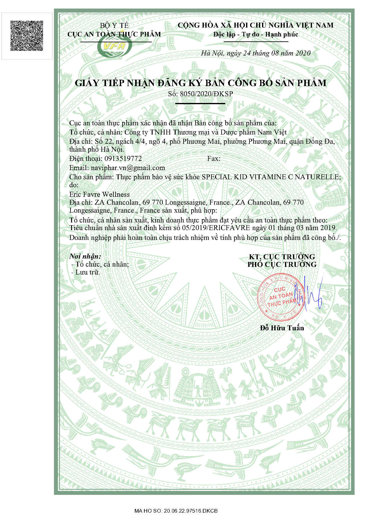 Bản công bố Special Kid Vitamine C Naturelle