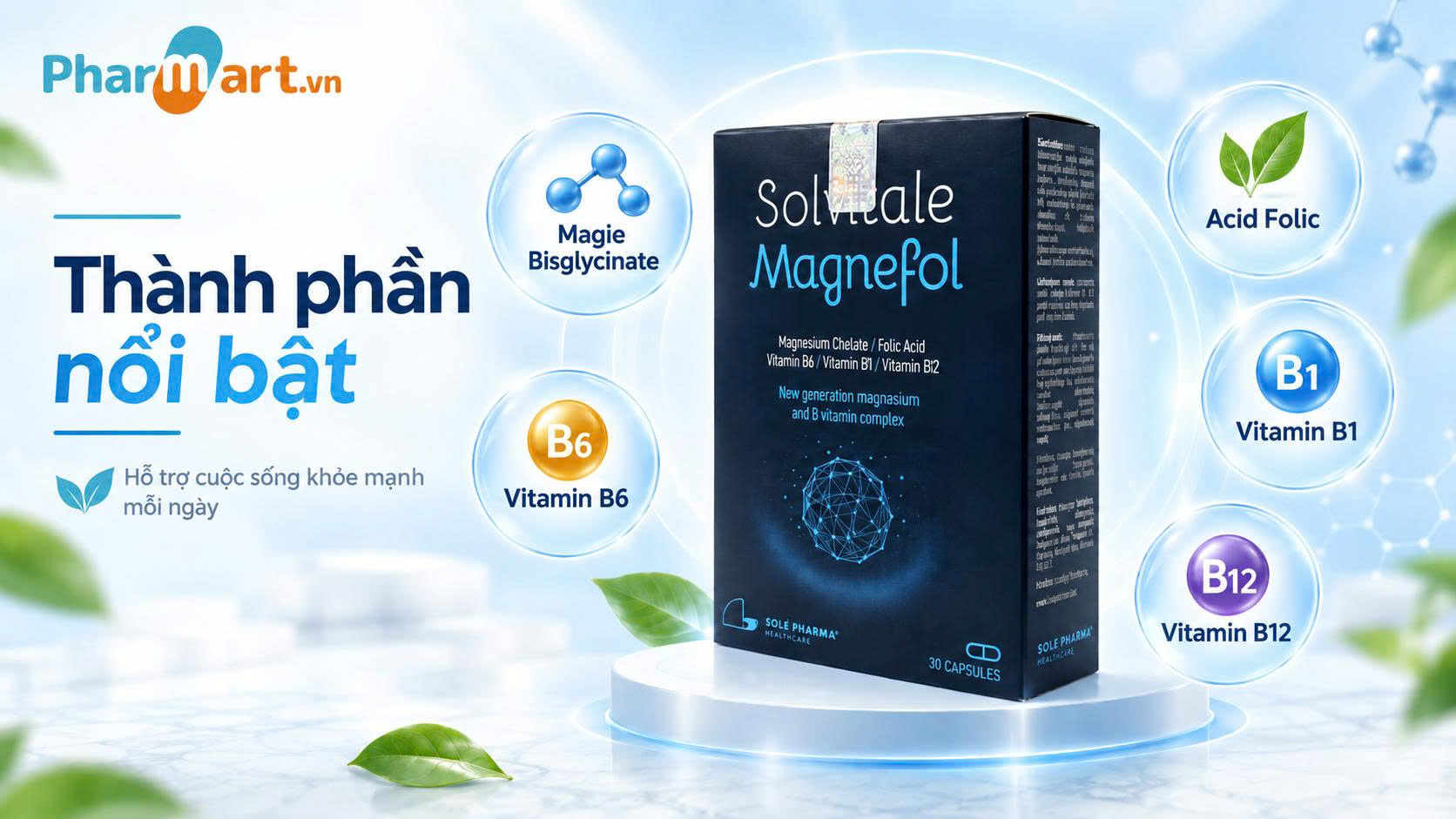 Bảng th&agrave;nh phần nổi bật của Solvitale Magnefol