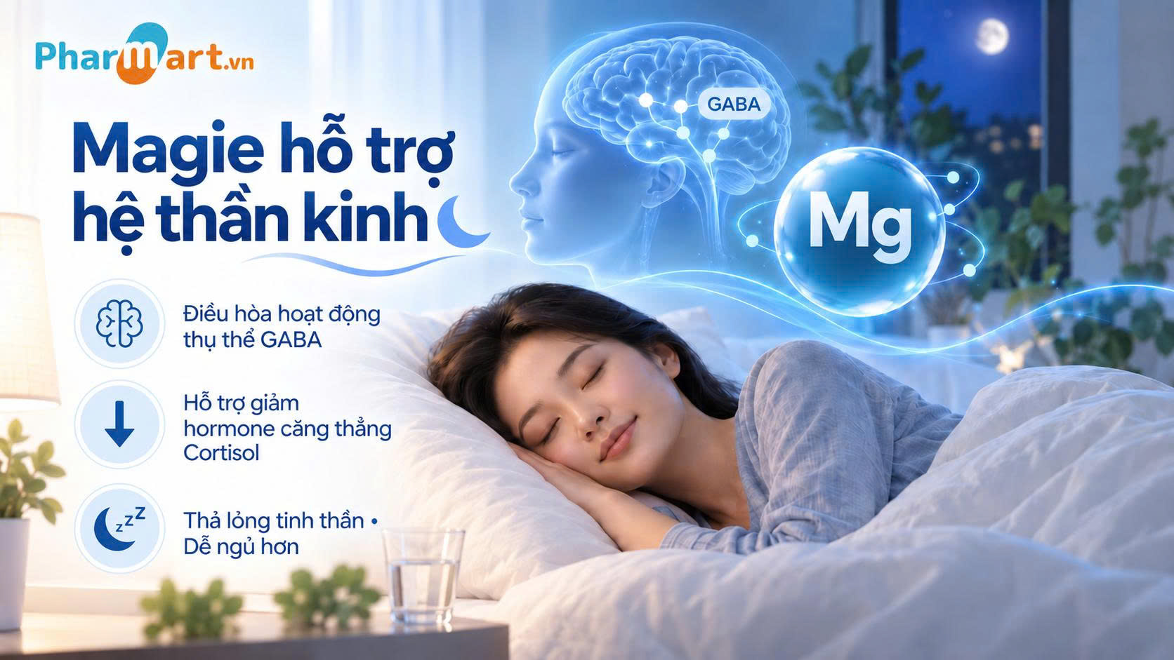 Magie hỗ trợ hoạt động hệ thần kinh, gi&uacute;p cơ thể thả lỏng, dễ ngủ hơn