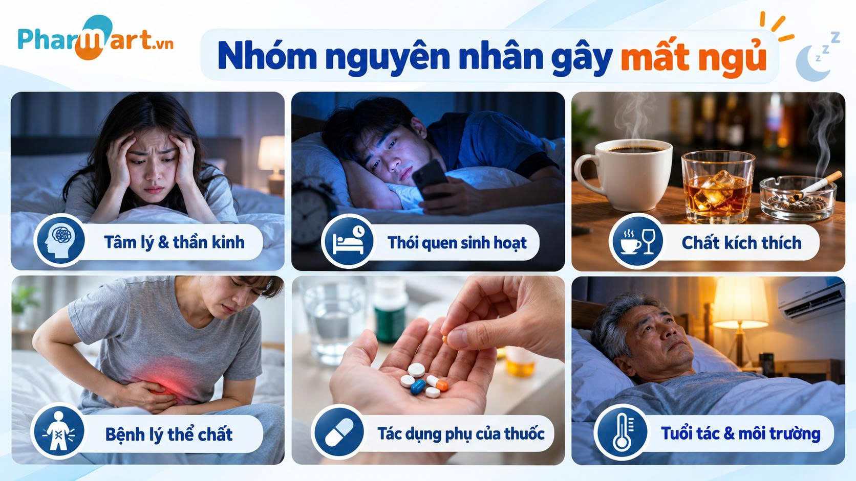 Mất ngủ c&oacute; thể từ nhiều nguy&ecirc;n nh&acirc;n kh&aacute;c nhau