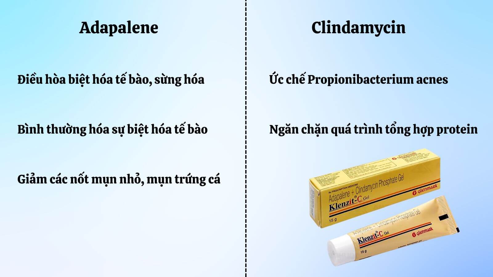 Adapalene và Clindamycin - hợp chất trị mụn của Klenzit C