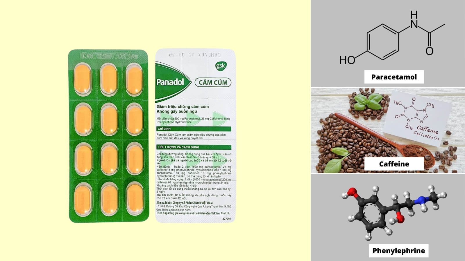 Các thành phần có trong thuốc Panadol cảm cúm 500mg