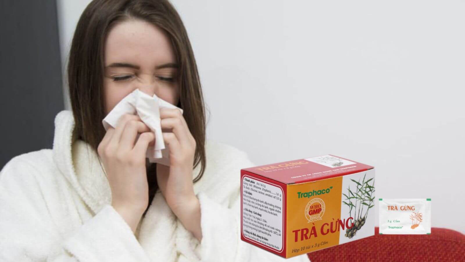 Trà gừng Traphaco sử dụng cho người cảm lạnh, sốt