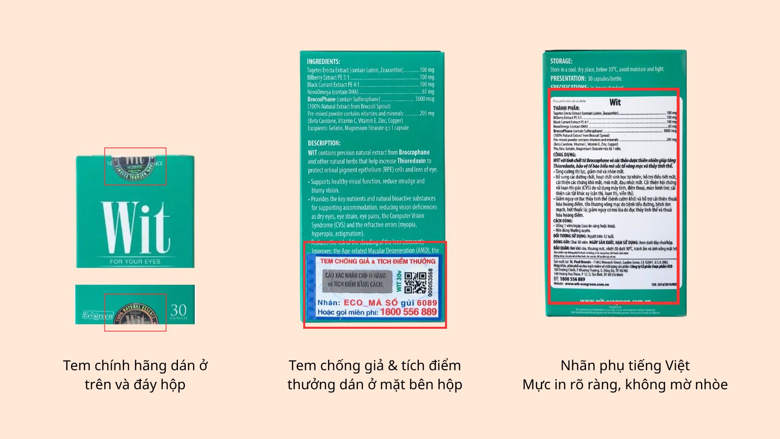 Các đặc điểm cần lưu ý để mua đúng sản phẩm Bổ mắt Wit chính hãng