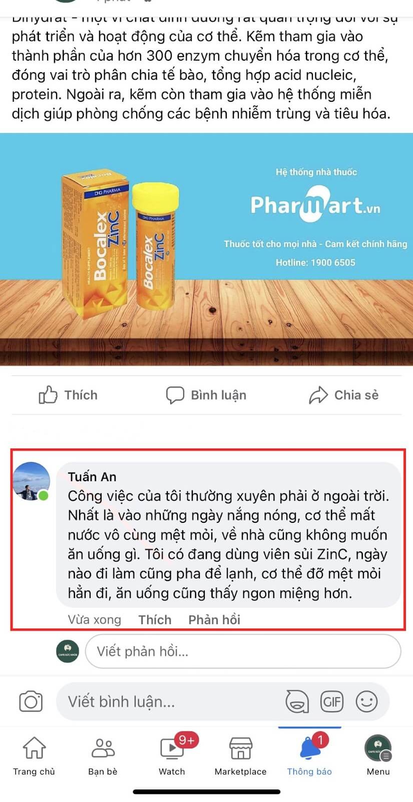 Phản hồi về viên sủi Bocalex ZinC