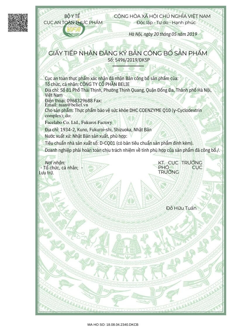 Giấy công bố viên uống chống lão hóa DHC