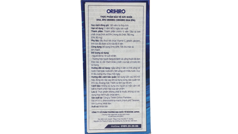 Thành phần chính và công dụng của DHA, EPA Orihiro