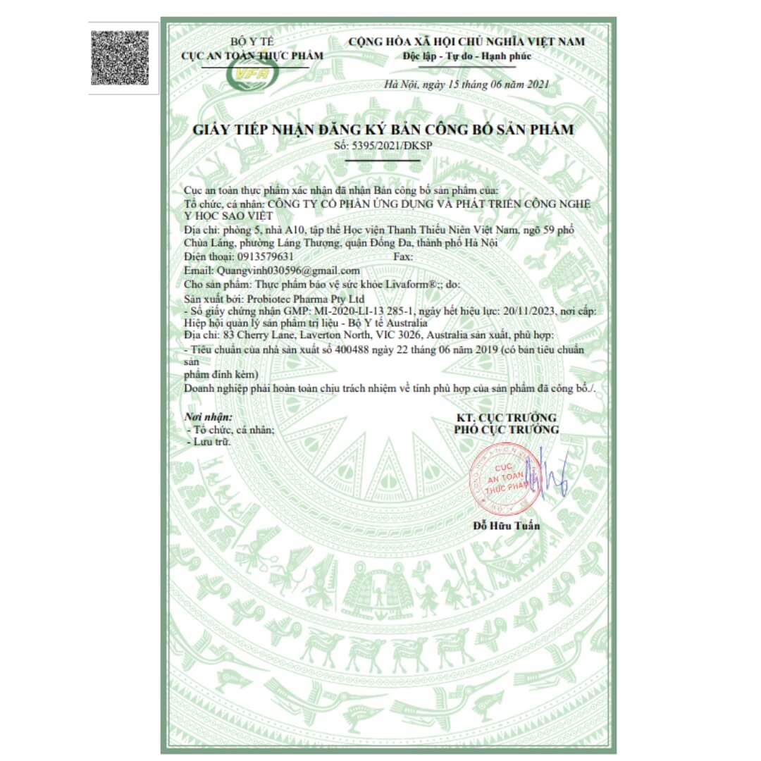 Livaform - Giấy đăng kí công bố sản phẩm