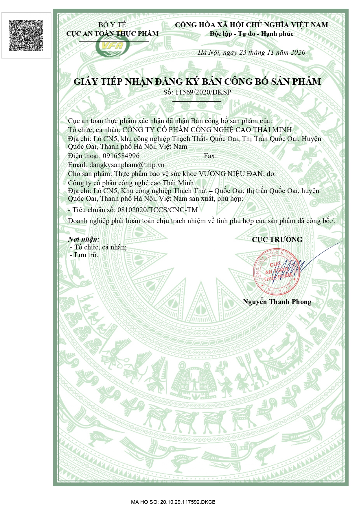 Giấy công bố đạt an toàn thực phẩm