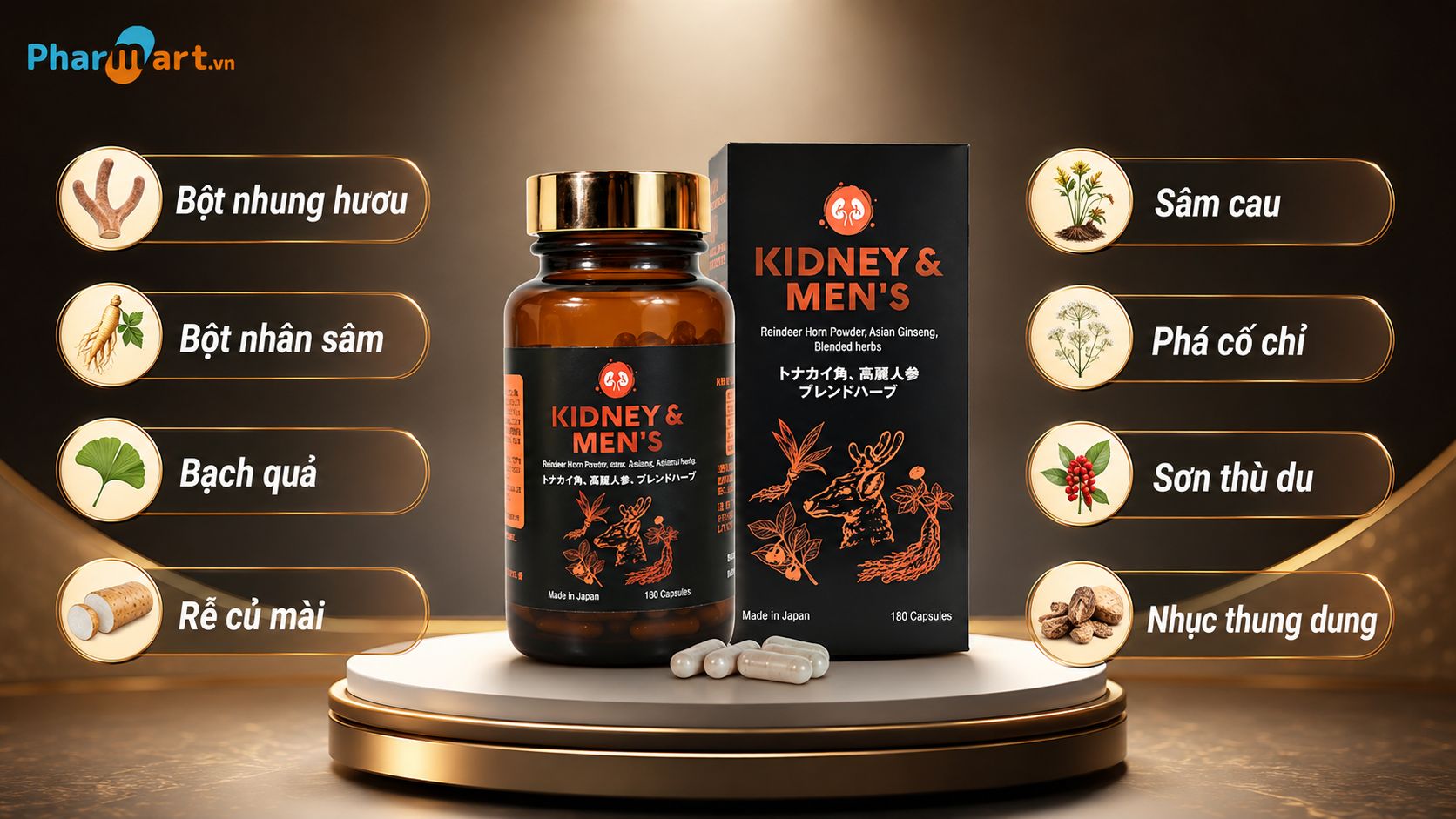 Kidney Men's Waki kết hợp 8 loại dược liệu hỗ trợ bổ thận, tăng cường sinh lực