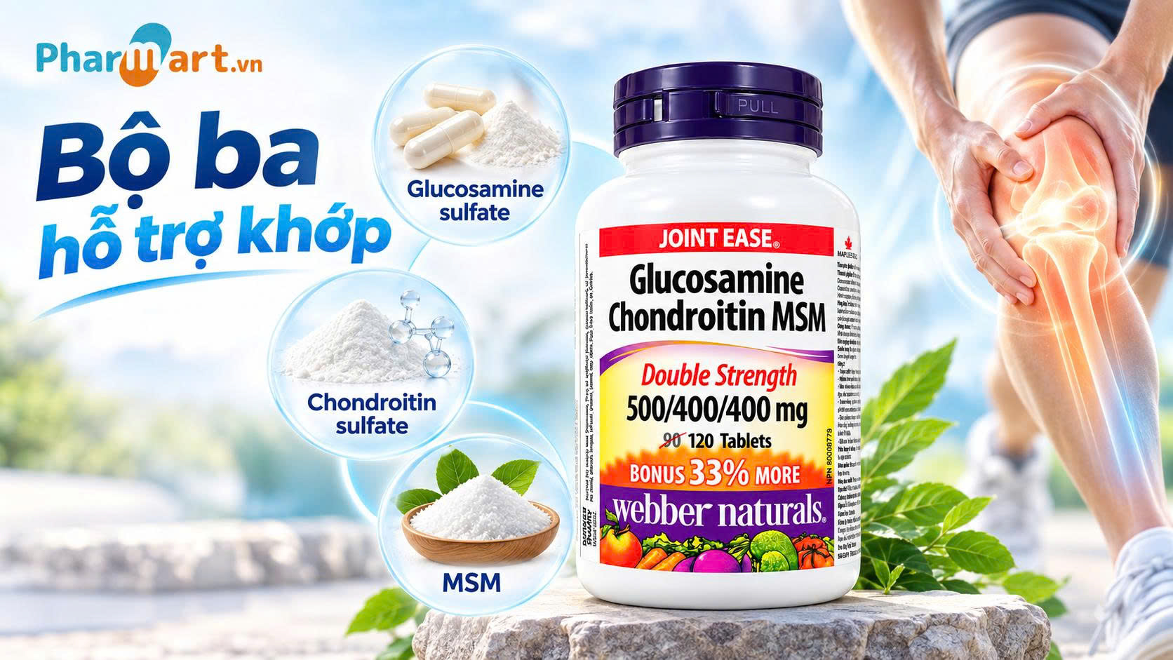 Webber Naturals Glucosamin Chondrotin MSM 500/400/400mg kết hợp bộ ba thành phần tốt cho xương khớp