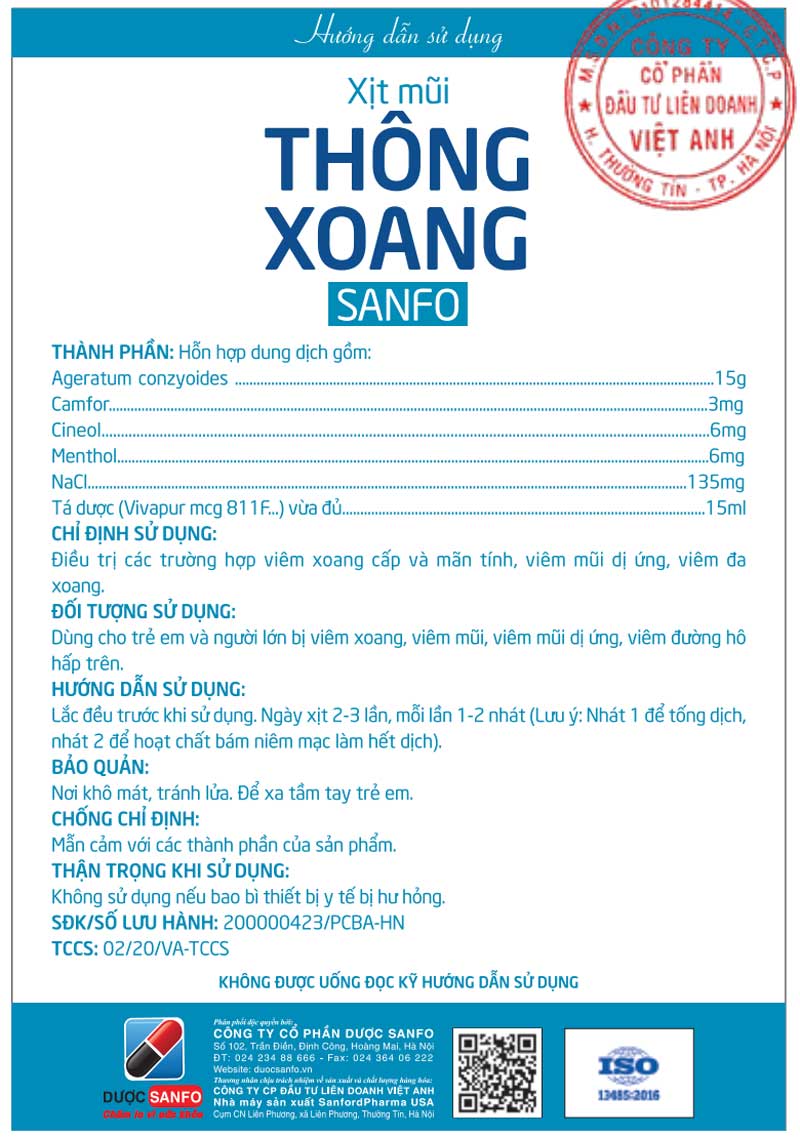 Xịt mũi Thông Xoang Sanfo