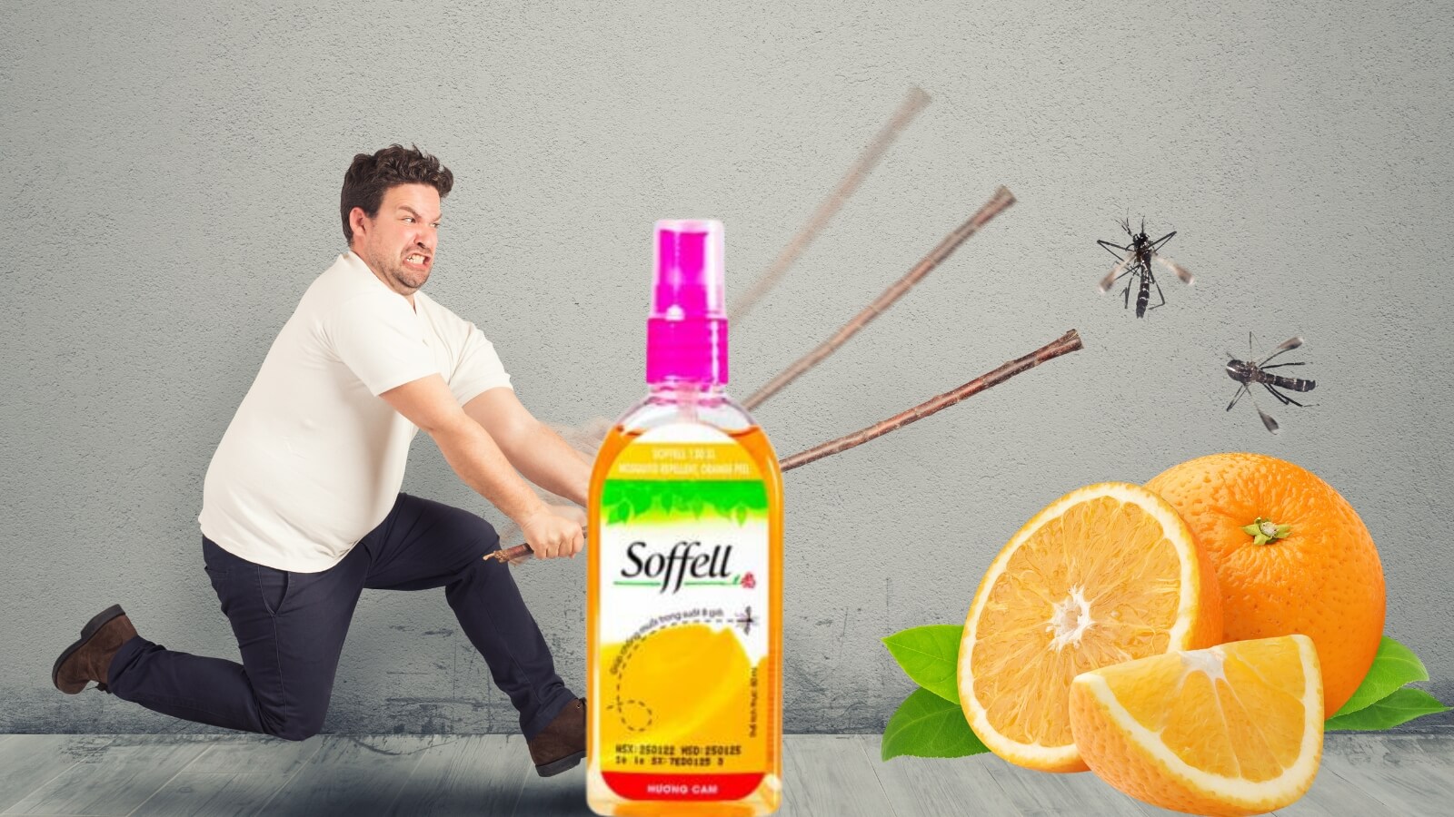 Xịt muỗi Soffell hương cam 80ml - Chống muỗi, bảo vệ, mịn màng làn da