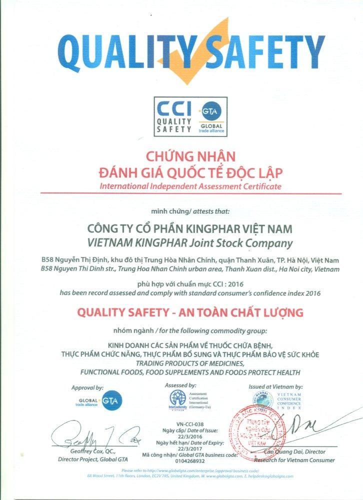 Chứng nhận chỉ tiêu ATCL CCI: 2016